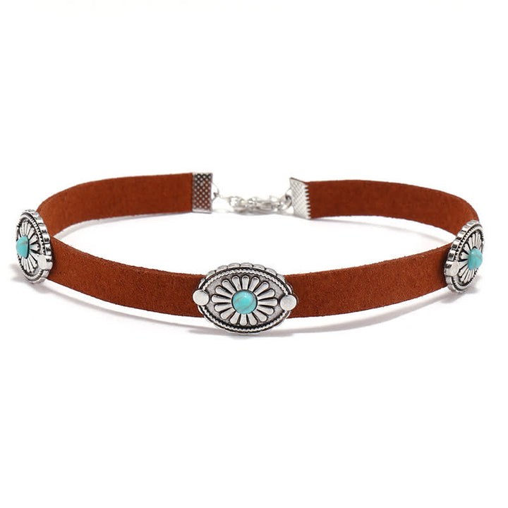 Olivenorma Turquoise Inlay Punk Style PU Leather Bracelet Necklace