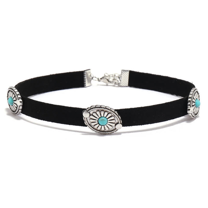 Olivenorma Turquoise Inlay Punk Style PU Leather Bracelet Necklace