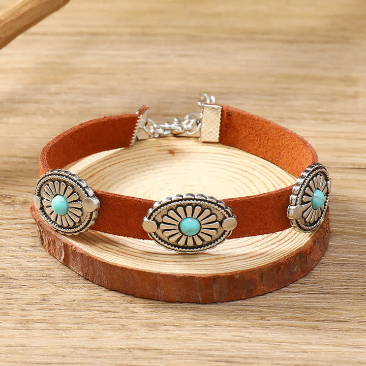 Olivenorma Turquoise Inlay Punk Style PU Leather Bracelet Necklace