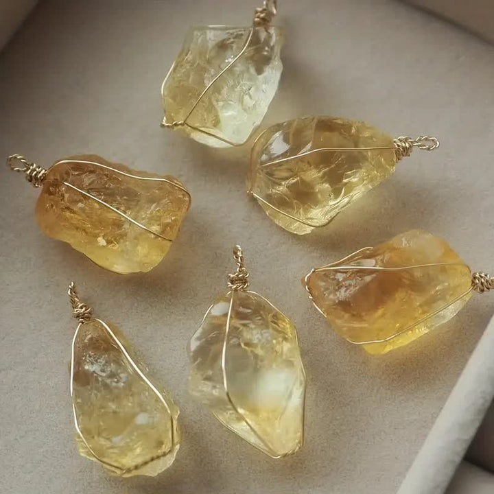 Olivenorma Natural Citrine Wire Wrap Pendant Necklace