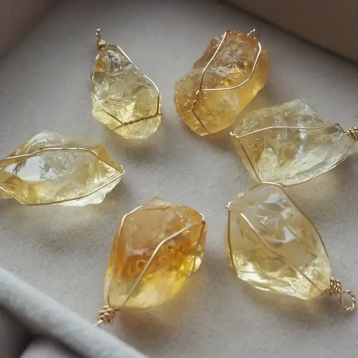 Olivenorma Natural Citrine Wire Wrap Pendant Necklace