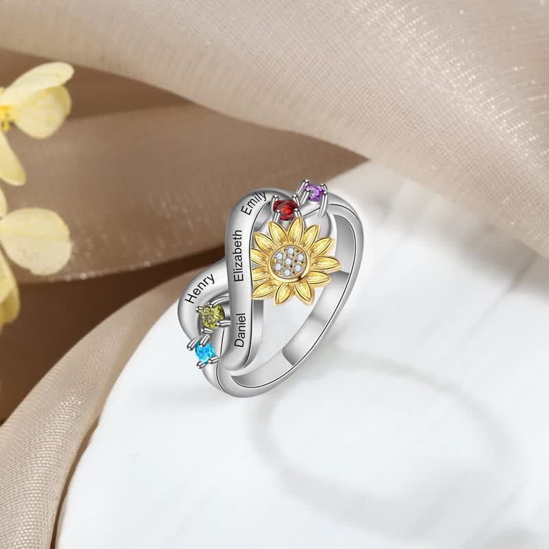 Olivenorma Custom Engraved Birthstone Sunflower Flower Ring