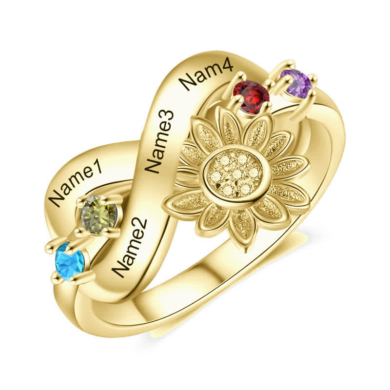 Olivenorma Custom Engraved Birthstone Sunflower Flower Ring