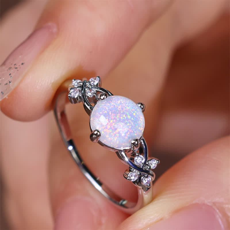 Olivenorma Opal White Zircon Four Leaf Clover Ring