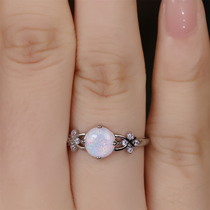 Olivenorma Opal White Zircon Four Leaf Clover Ring