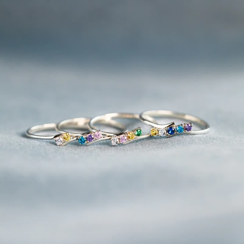 Olivenorma S925 Sterling Silver Birthstone Diamond Gift Card Ring - image 5