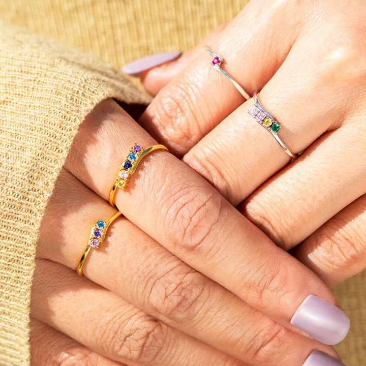 Olivenorma S925 Sterling Silver Birthstone Diamond Gift Card Ring - image 7