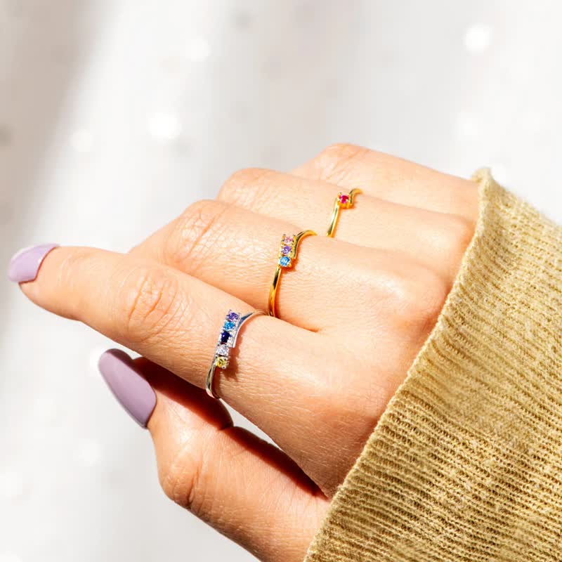 Olivenorma S925 Sterling Silver Birthstone Diamond Gift Card Ring - image 9