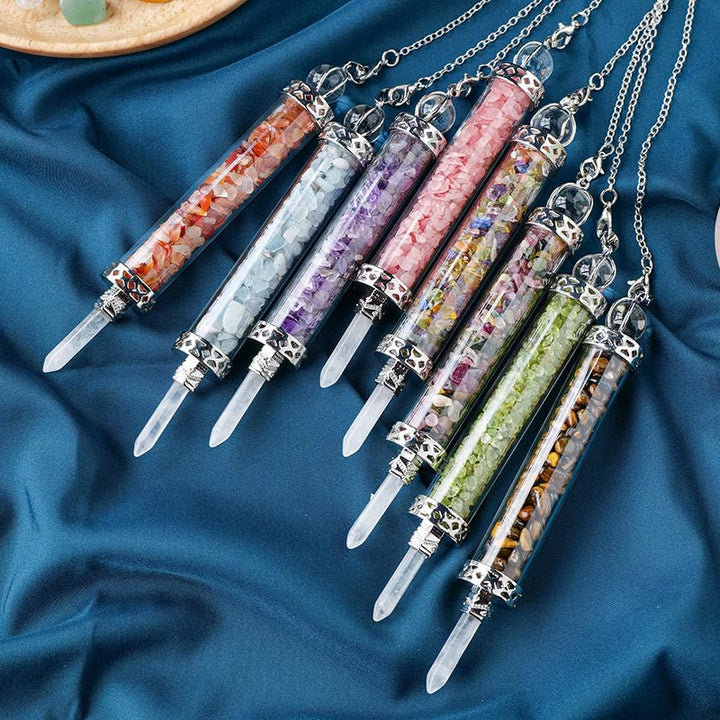 Olivenorma Natural Crystal Stone 7 Chakra Wishing Bottle Pendulum