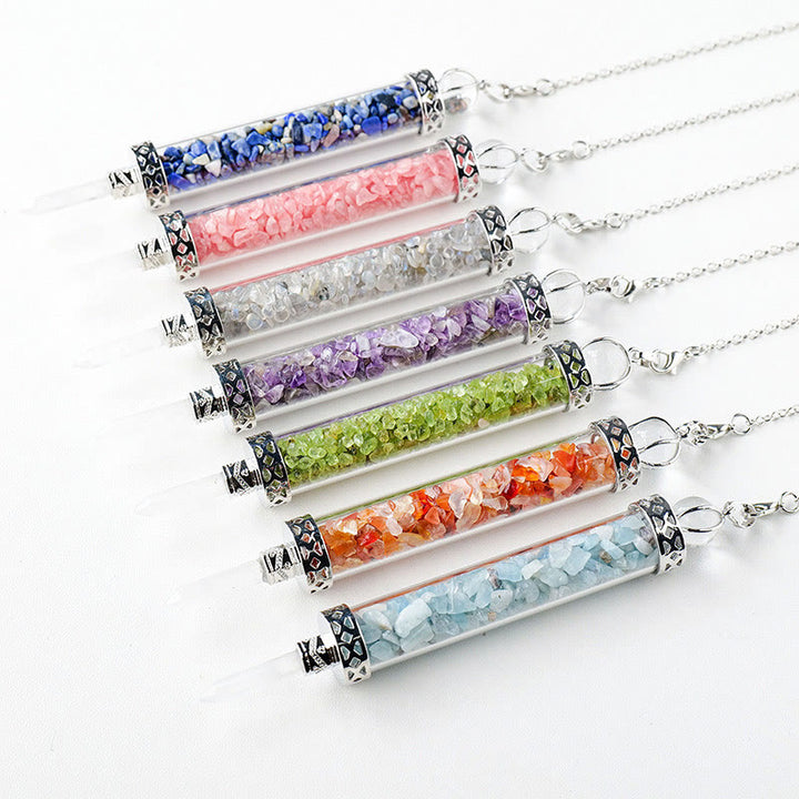 Olivenorma Natural Crystal Stone 7 Chakra Wishing Bottle Pendulum