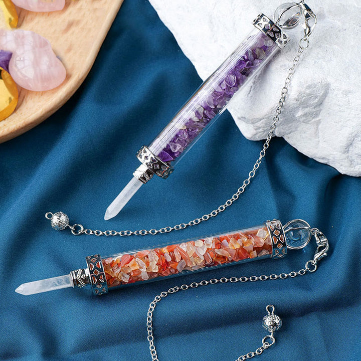 Olivenorma Natural Crystal Stone 7 Chakra Wishing Bottle Pendulum