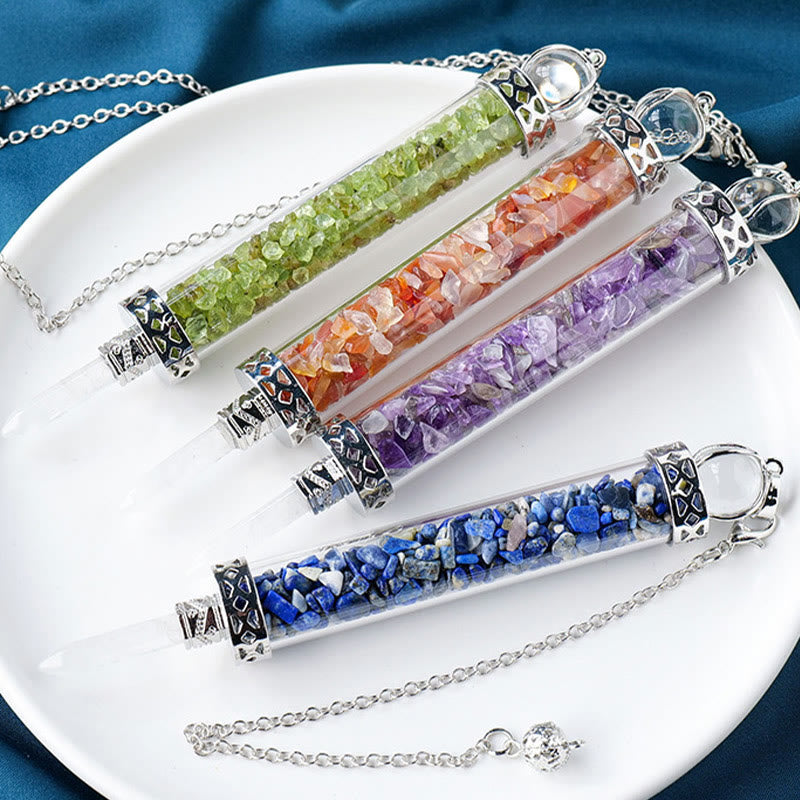 Olivenorma Natural Crystal Stone 7 Chakra Wishing Bottle Pendulum