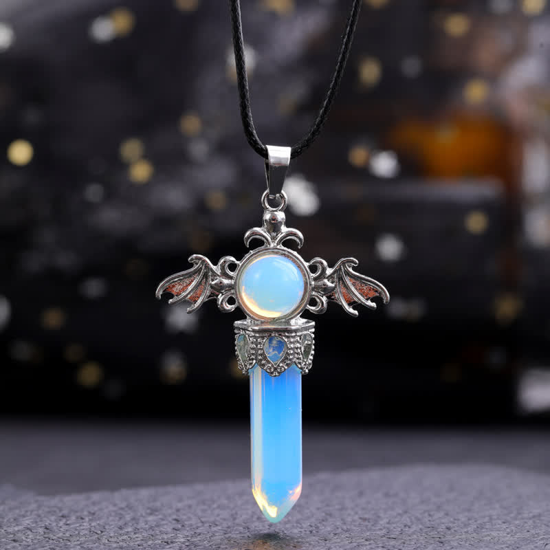 Olivenorma Natural Stone Angel Devil Wings Pendant Necklace