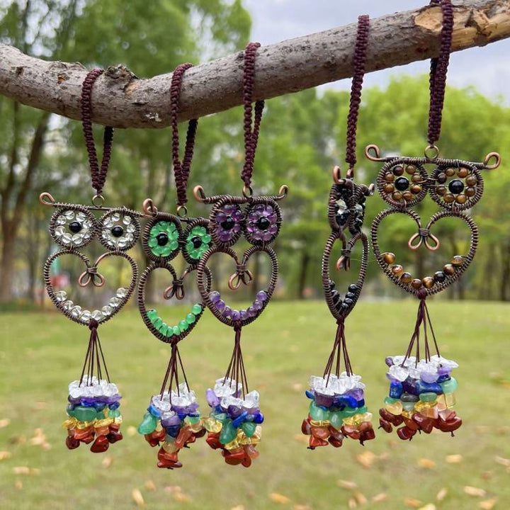 Olivenorma Cute Owl Natural Gemstone Hanging Car Ornament