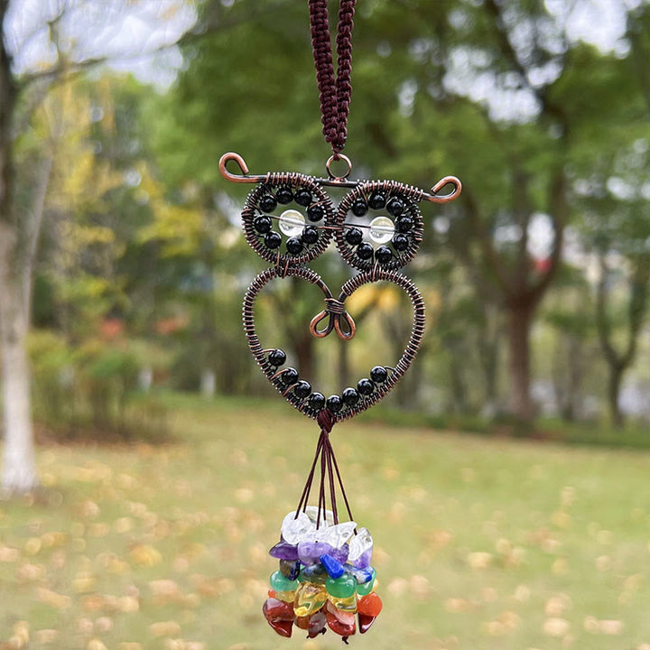 Olivenorma Cute Owl Natural Gemstone Hanging Car Ornament