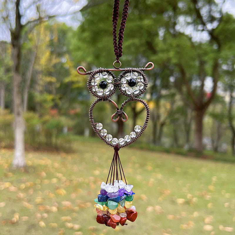 Olivenorma Cute Owl Natural Gemstone Hanging Car Ornament