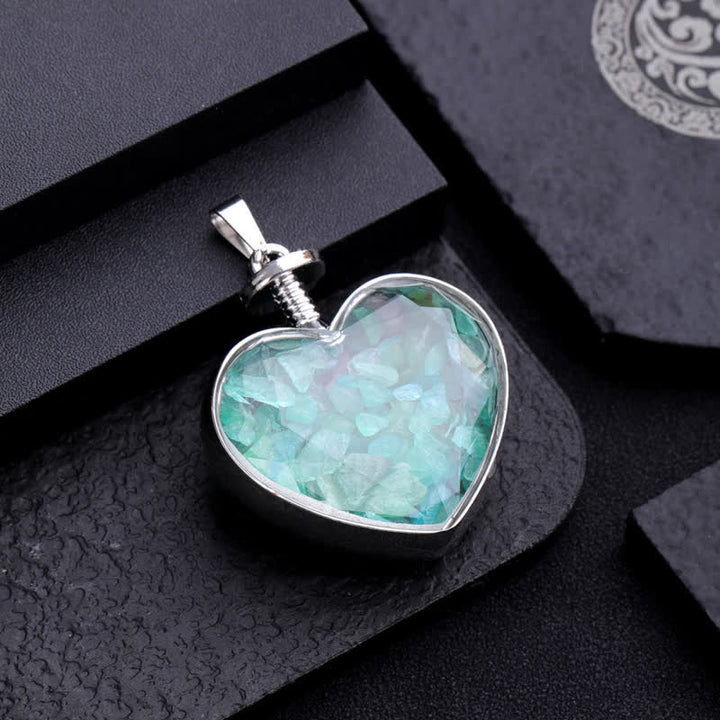 Olivenorma Natural Colorful Gravel Heart Glass Pendant Necklace