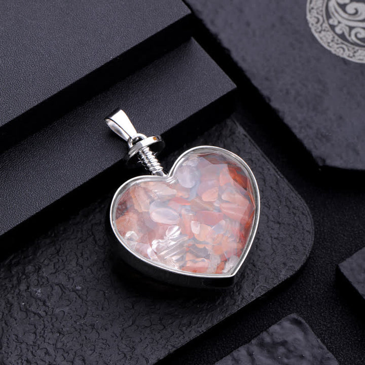 Olivenorma Natural Colorful Gravel Heart Glass Pendant Necklace