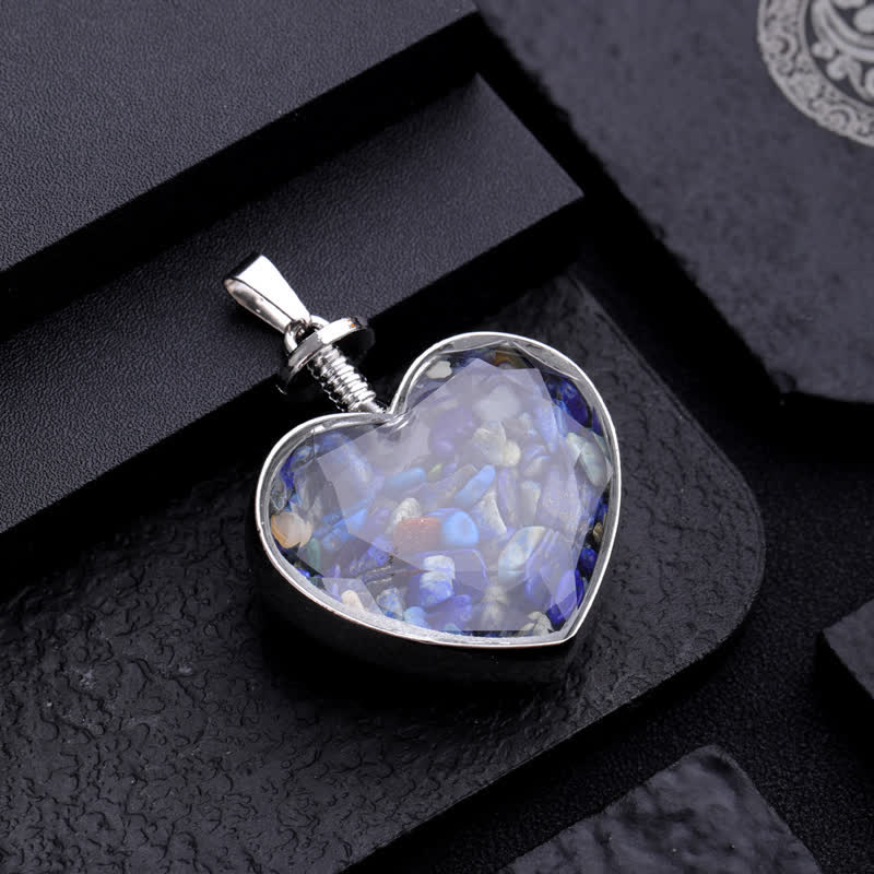 Olivenorma Natural Colorful Gravel Heart Glass Pendant Necklace