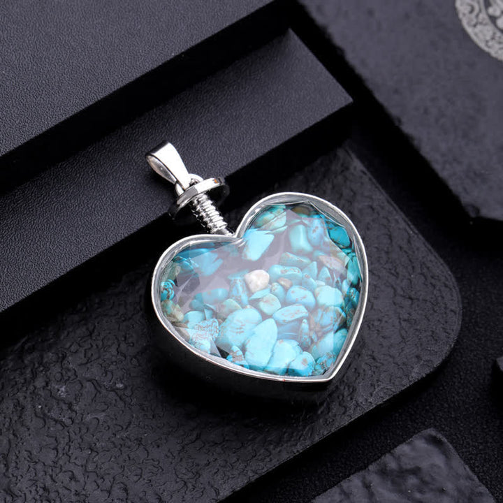 Olivenorma Natural Colorful Gravel Heart Glass Pendant Necklace