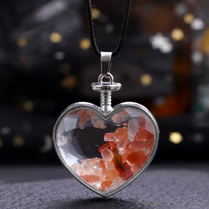 Olivenorma Natural Colorful Gravel Heart Glass Pendant Necklace