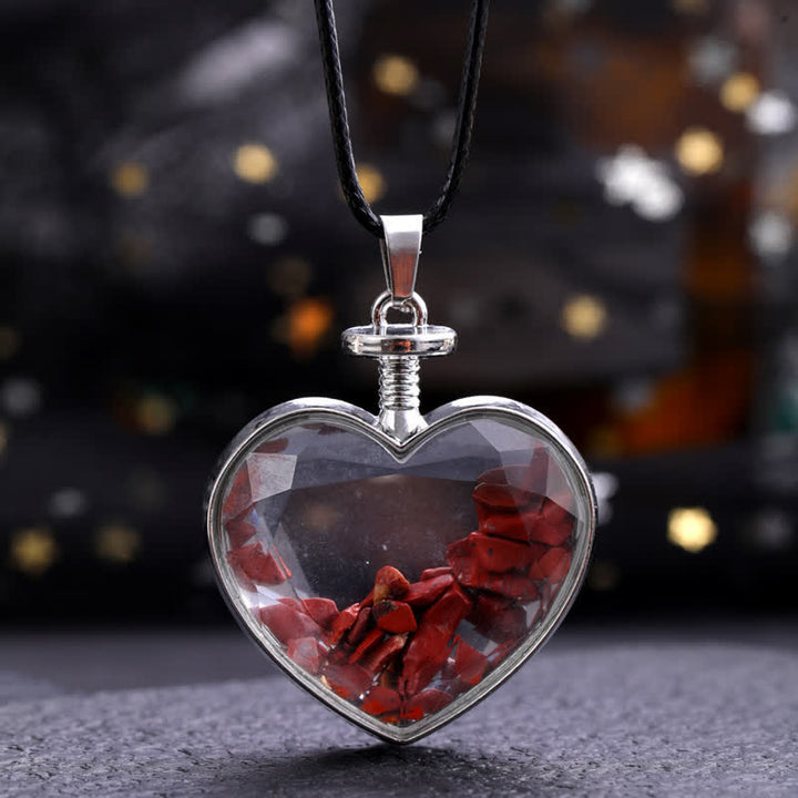 Olivenorma Natural Colorful Gravel Heart Glass Pendant Necklace