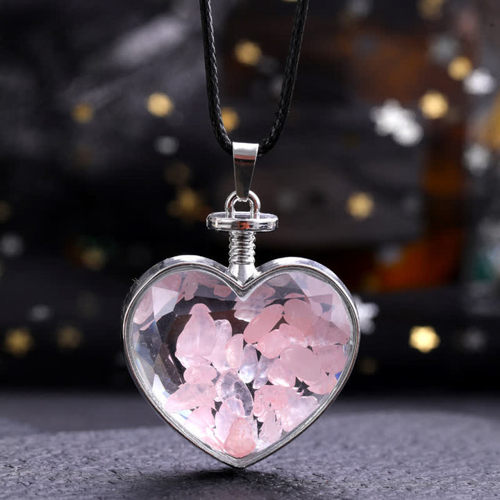 Olivenorma Natural Colorful Gravel Heart Glass Pendant Necklace