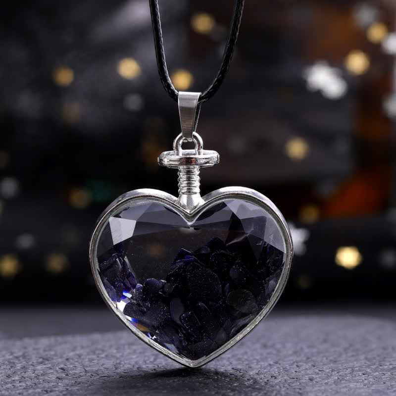 Olivenorma Natural Colorful Gravel Heart Glass Pendant Necklace