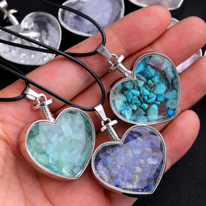 Olivenorma Natural Colorful Gravel Heart Glass Pendant Necklace