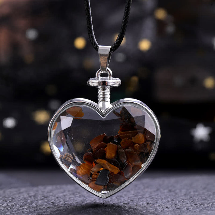 Olivenorma Natural Colorful Gravel Heart Glass Pendant Necklace