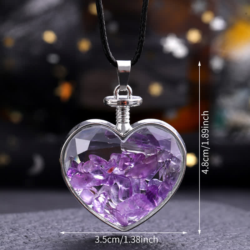 Olivenorma Natural Colorful Gravel Heart Glass Pendant Necklace