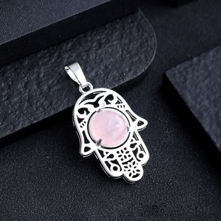 Olivenorma Natural Stone Hamsa Symbol Pendant Necklace