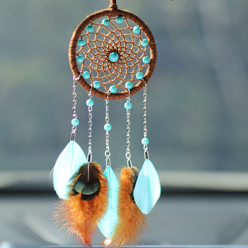 Olivenorma Turquoise Feather Dream Catcher Hanging Ornament