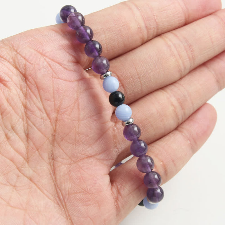 Olivenorma Amethyst Blue Chalcedony Beaded Bracelet