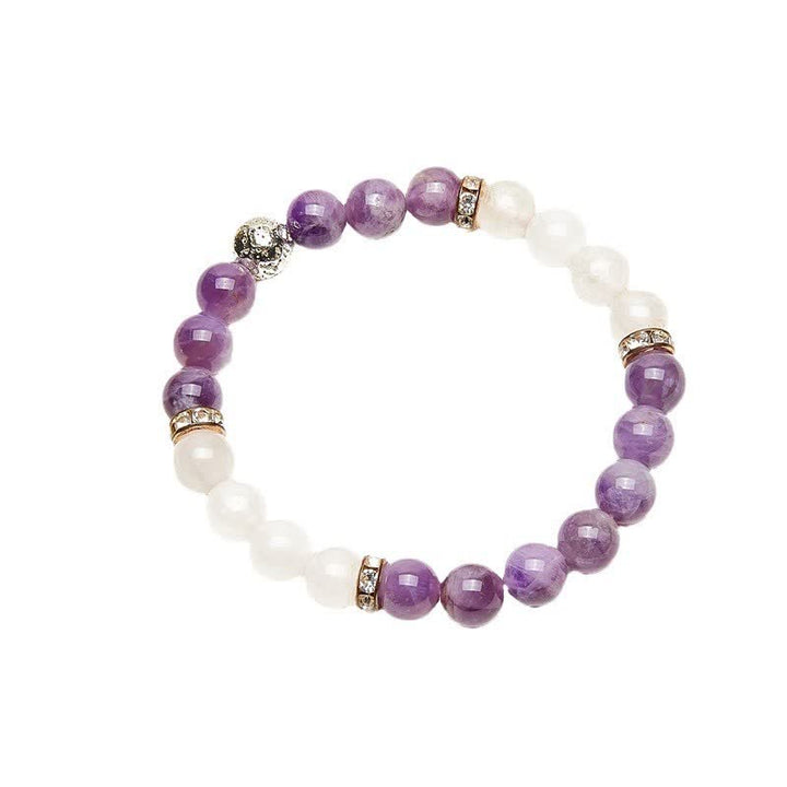 Olivenorma Amethyst Clear Crystal Metal Ball Beaded Bracelet