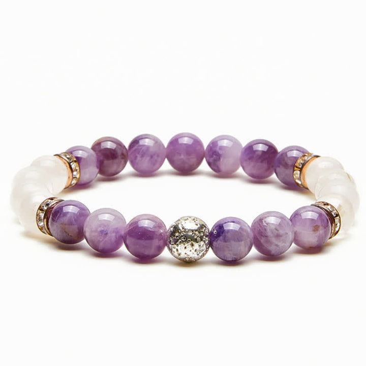 Olivenorma Amethyst Clear Crystal Metal Ball Beaded Bracelet