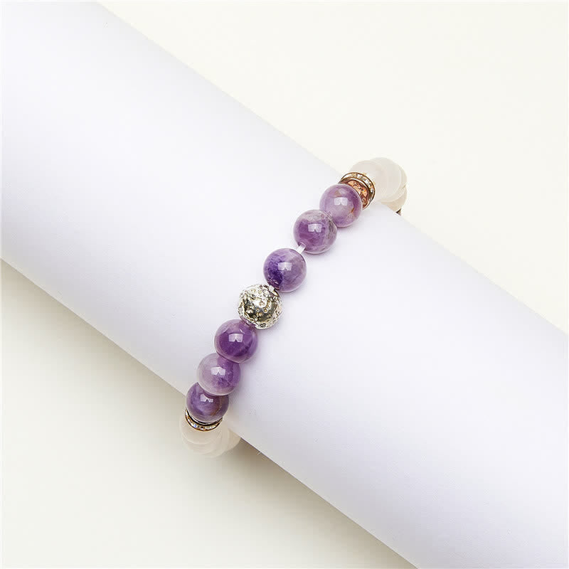 Olivenorma Amethyst Clear Crystal Metal Ball Beaded Bracelet