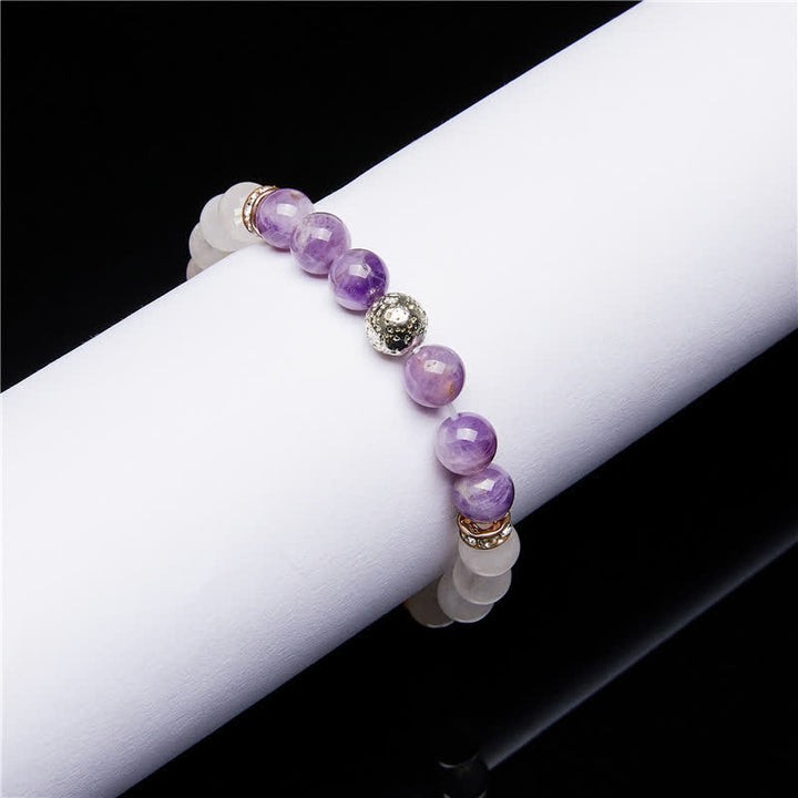 Olivenorma Amethyst Clear Crystal Metal Ball Beaded Bracelet