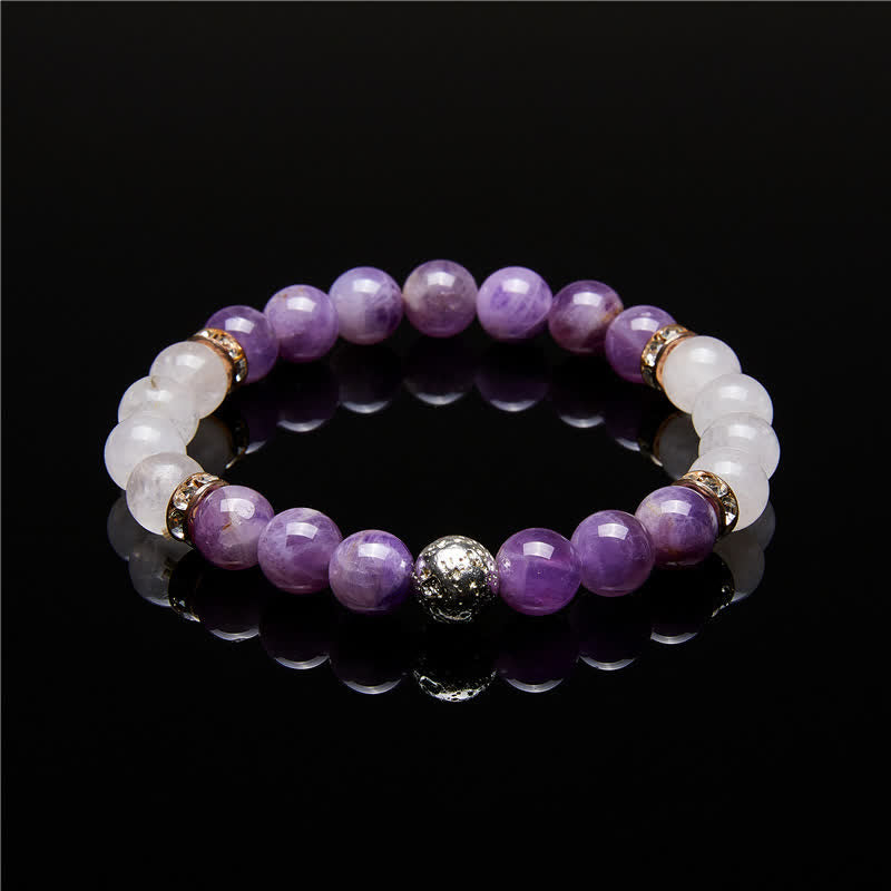 Olivenorma Amethyst Clear Crystal Metal Ball Beaded Bracelet