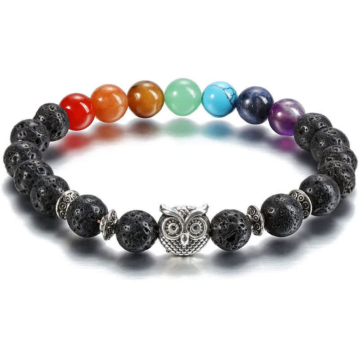 Olivenorma Natural Stone Chakra Owl Pendant Beaded Bracelet