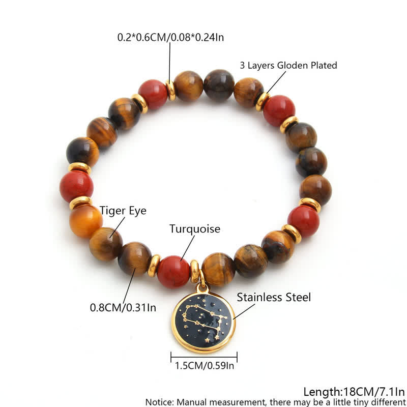 Olivenorma Natural Stone Beads Stainless Steel Zodiac Golden Bracelet