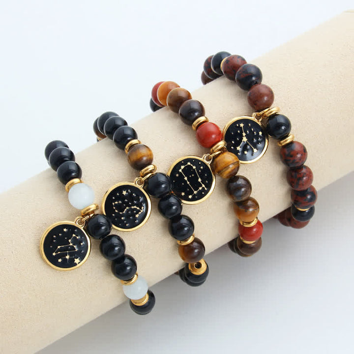 Olivenorma Natural Stone Beads Stainless Steel Zodiac Golden Bracelet