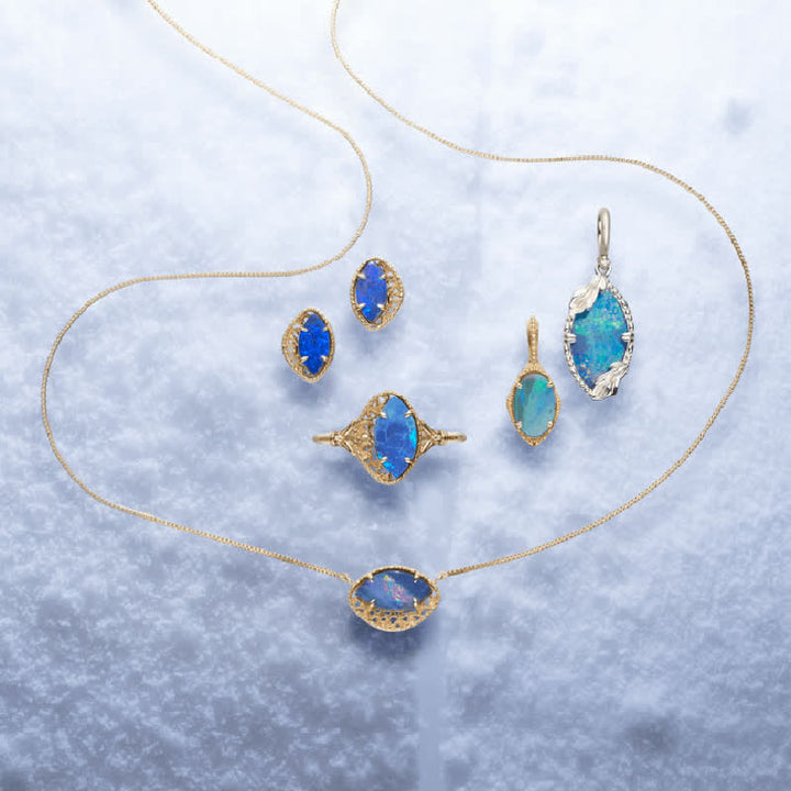 Olivenorma Natural Blue Opal Marquise Shape Jewelry Set