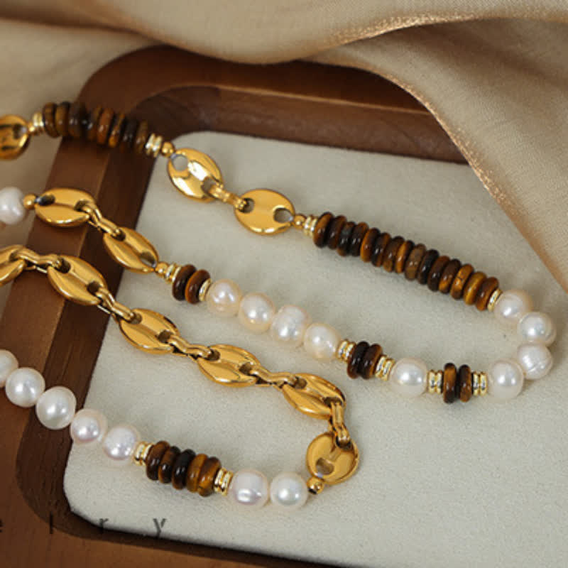 Olivenorma Natural Tiger Eye Freshwater Pearl Jewelry Set