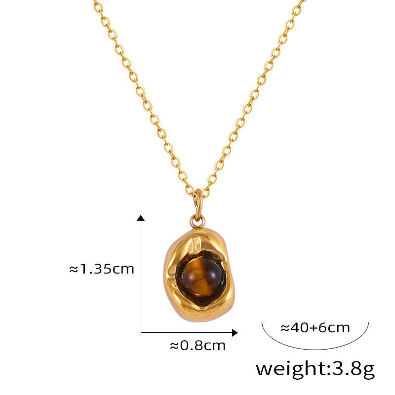 Olivenorma Natural Tiger Eye Irregular Titanium Steel Jewelry Set