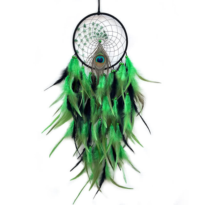 Olivenorma Natural Stone Beaded Braided Peacock Feather Dream Catcher