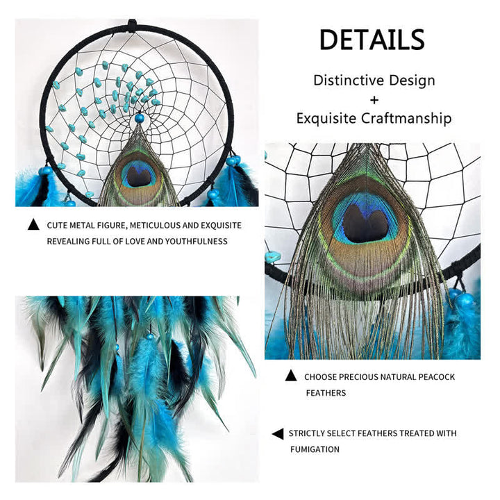 Olivenorma Natural Stone Beaded Braided Peacock Feather Dream Catcher