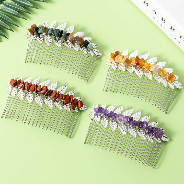 Olivenorma Natural Crystal Gemstone Hair Combs Hairpin