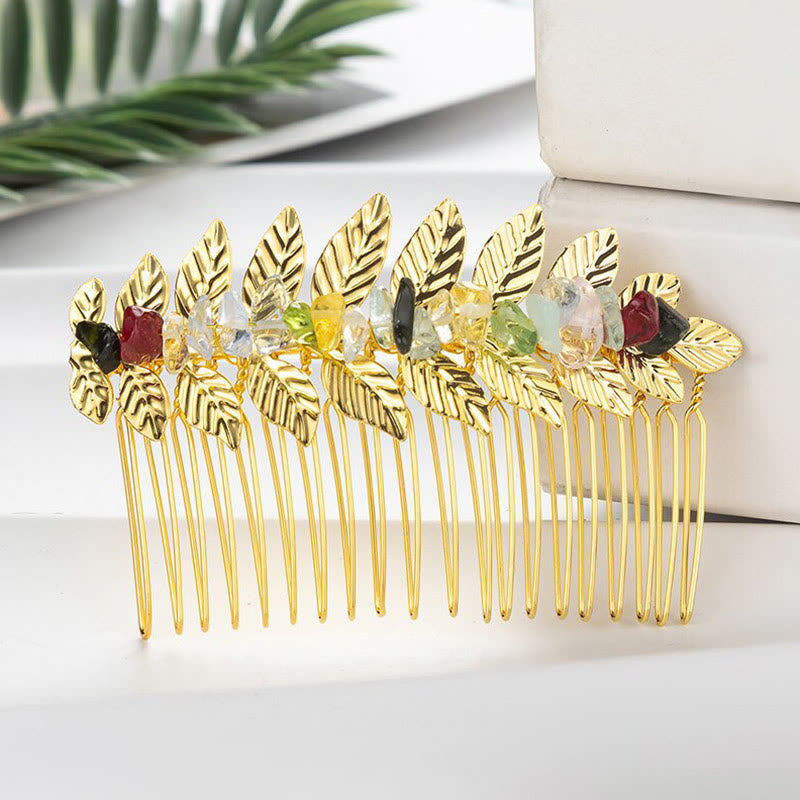 Olivenorma Natural Crystal Gemstone Hair Combs Hairpin - Rainbow Crystal - Gold Color - image 32