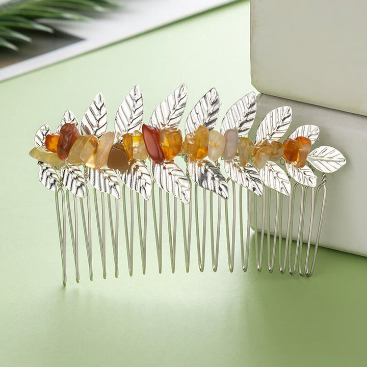 Olivenorma Natural Crystal Gemstone Hair Combs Hairpin - Red Agate - Silver Color - image 27